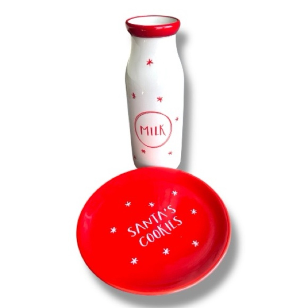 Santa Milk & Cookies Christmas Eve Plate and Bottle Set Holiday Tradition